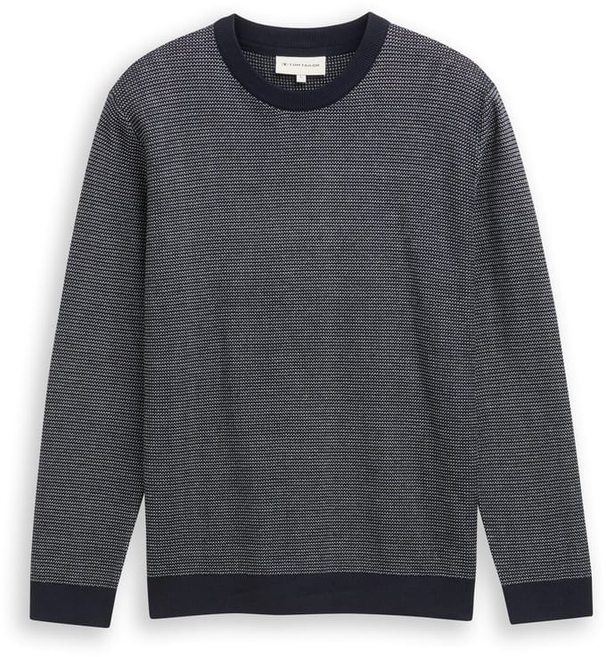 Tom Tailor - Gebreide trui van katoen - Maat S - navy offwhite dot stripe