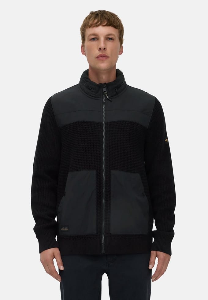 camel active Cardigan met oprolbare capuchon - Maat - Zwartmenswear-S