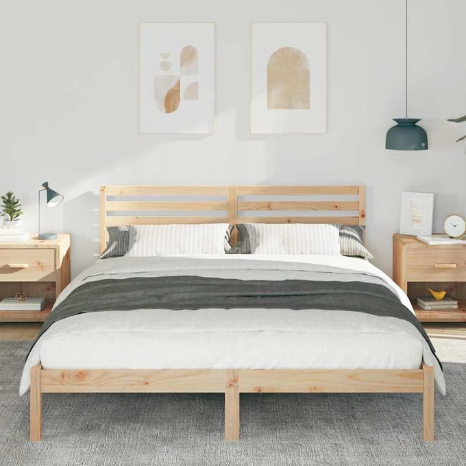vidaXL - Bedframe - met - hoofdeinde - Bruin - 160 - x - 210 - cm - Massief - grenenhout