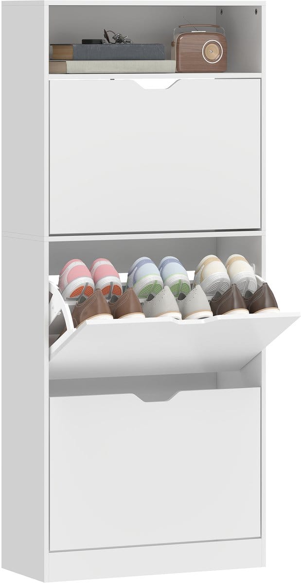 HOMCOM Klep-Schoenenkast-MDF-60L x 26B x 140H cm-Wit