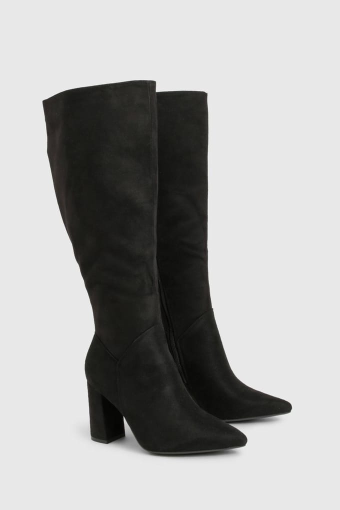 boohoo Dames Wide Fit Nepsuede Over-de-Knie Laarzen | Black | Maat: 4