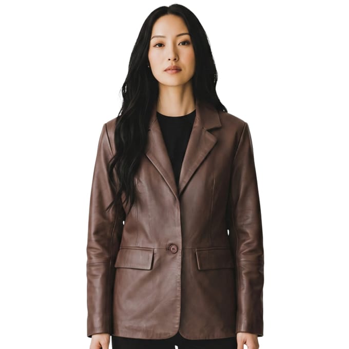 Dames Conker Brown Italiaanse leren blazerjas - Chongqing