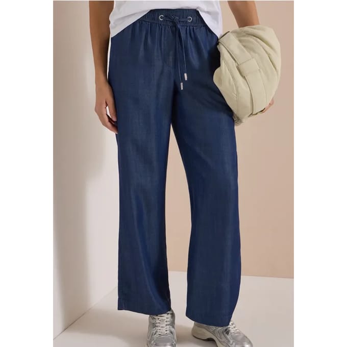 Broek met Wide Leg pijpen in denimlook