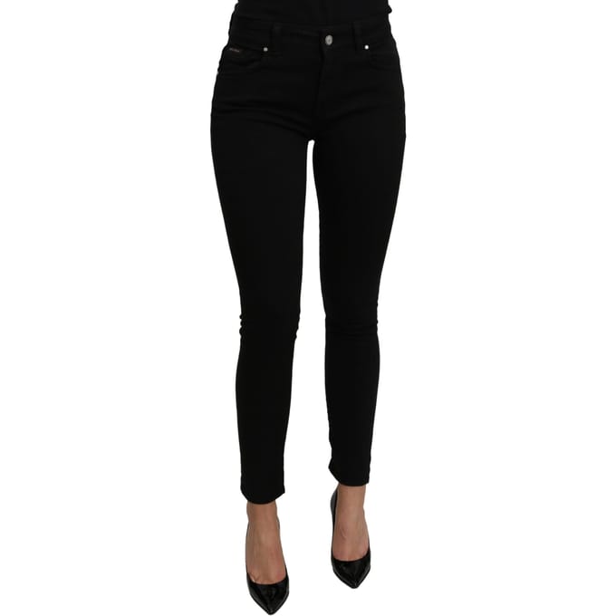 Dolce & Gabbana Black Mid Waist Slim Denim Cotton Stretch Jeans voor dames