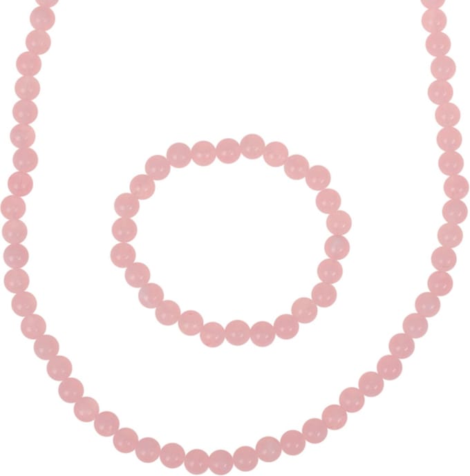 Kinderketting en Kinderarmbandje - Set - Roze gewolkte kraaltjes 6mm - Elastisch
