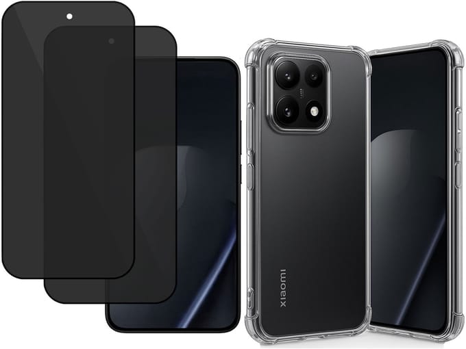 TechNow Hoesje + 2x Privé Screenprotector geschikt voor Xiaomi 15T Hoesje Screenprotector - Privacy Tempered Glass - Case Transparant