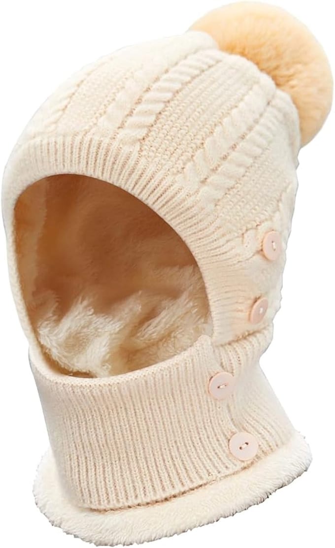Dames Wintermuts Set - 2-in-1 Balaclava Muts - One Size Uniseks - Knop Aanpasbaar - Dik Fleece Voering - Winddicht - Beige