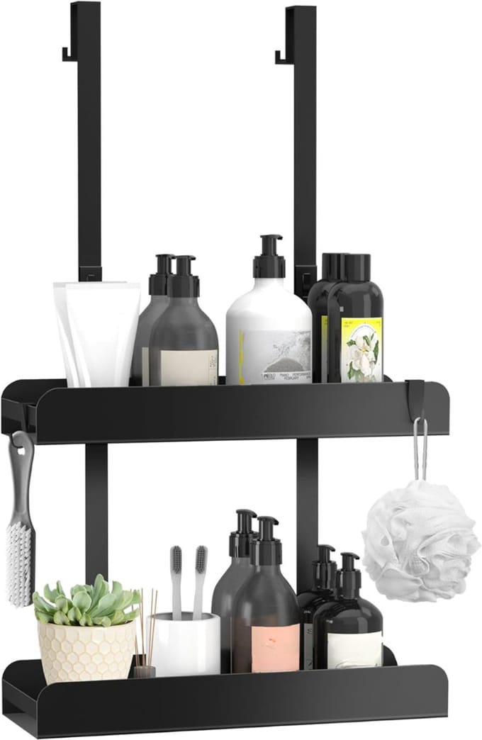AHD® Doucherek - Doucherek Zonder Boren - Doucherek Hangend - Telescopisch Doucherek - Zwart - 33cm x 12cm x 6cm
