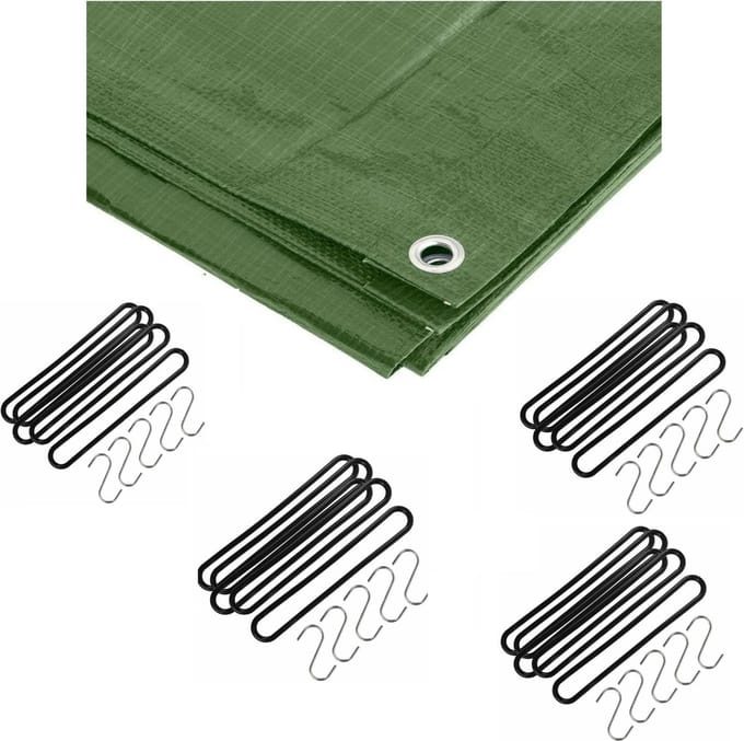 Benson - Afdekzeil groen 4 x 6 meter met 20x spanrubbers en S-haken