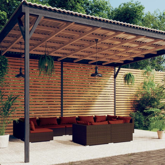vidaXL - 9-delige - Loungeset - met - kussens - poly - rattan - bruin