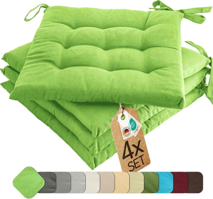 etérea Basic Zitkussen Stoelkussen - Seat Cushion 4 Stuk - 40x40 cm - Appelgroen