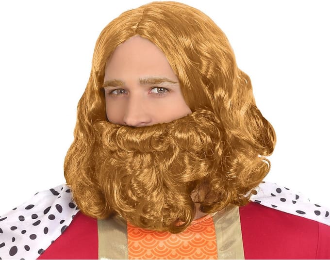 Atosa Verkleedpruik voor heren Met baard - bruin - half lang haar - Carnaval - Krijger/ridder/koning/middeleeuwen