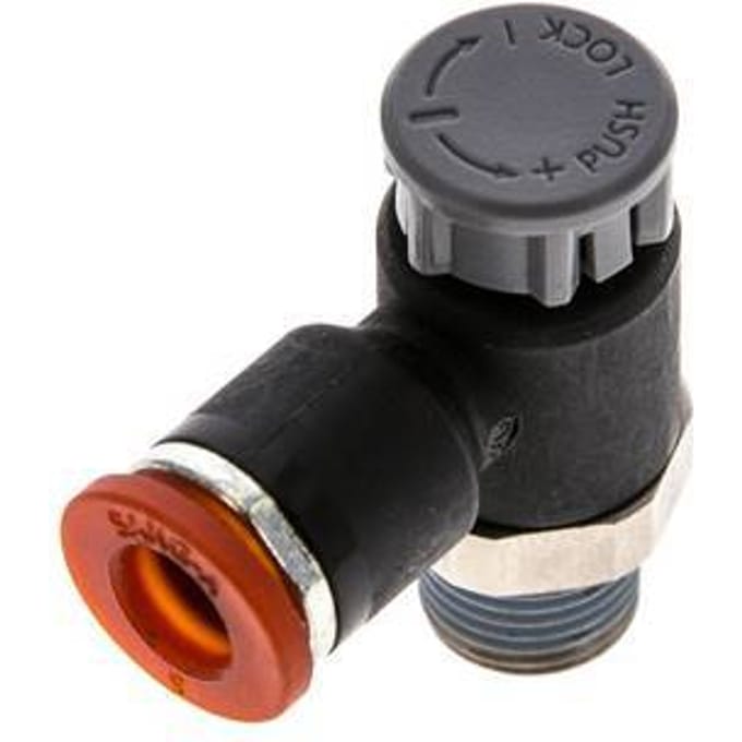 L-stuk Regelventiel 6 mm - R1/8'' Regeling-in Messing/Nylon Borgmoer