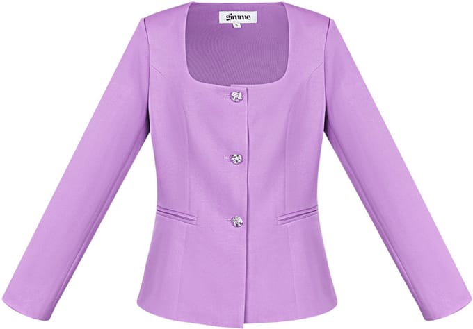 Elegante Polyester Vrouwen Jas met Rechthoekige Halslijn - Lila - Maat S