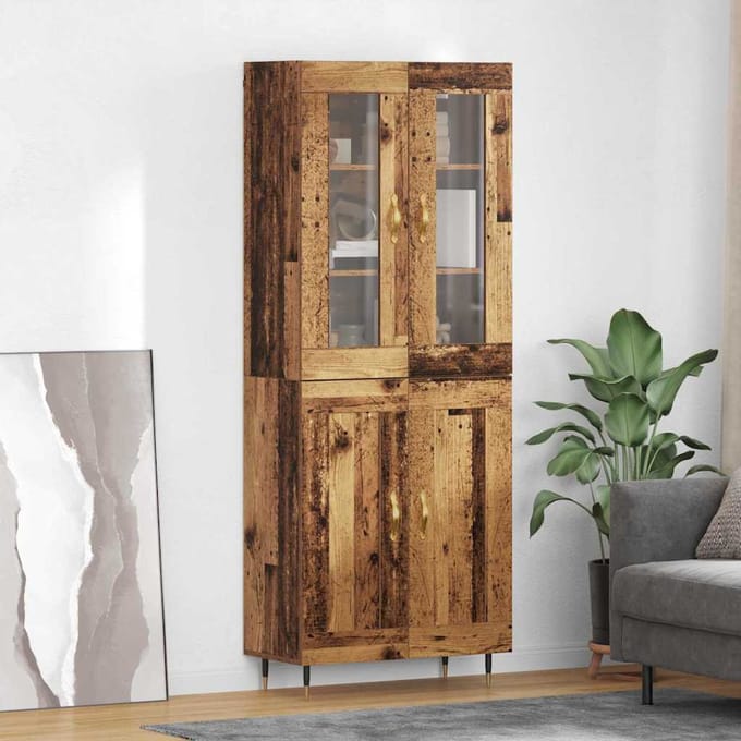 vidaXL - Highboard - 2 - st - Oudhout - 69,5 - x - 34 - x - 180 - cm - Bewerkt - hout