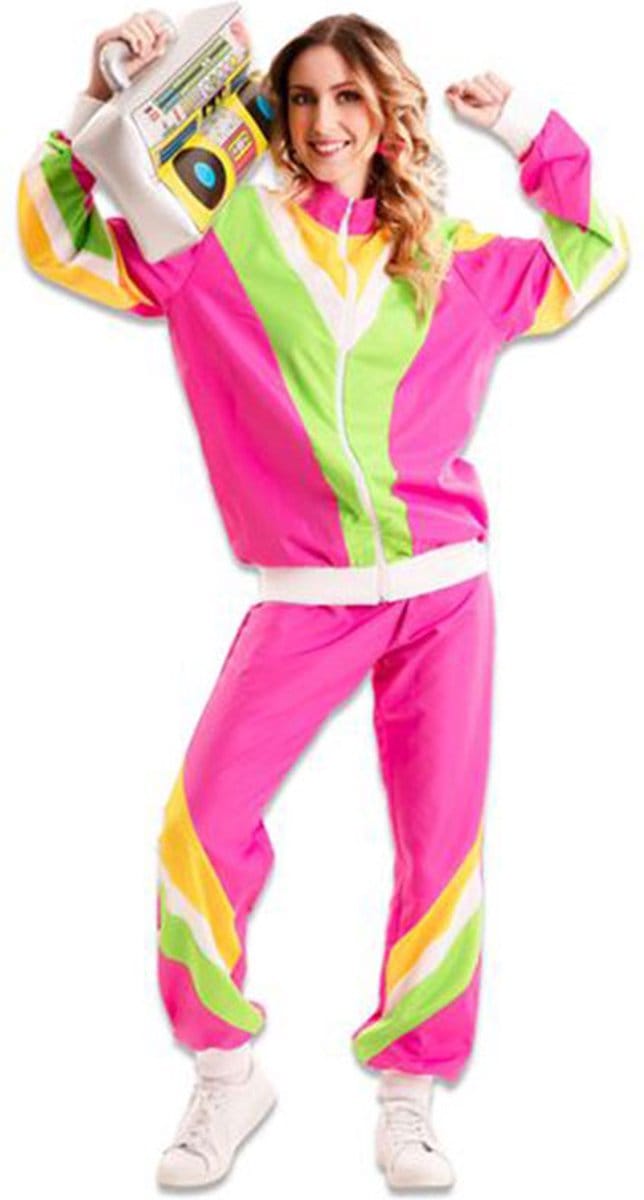 Witbaard Trainingspak Jaren 80 Dames Roze Mt M/l