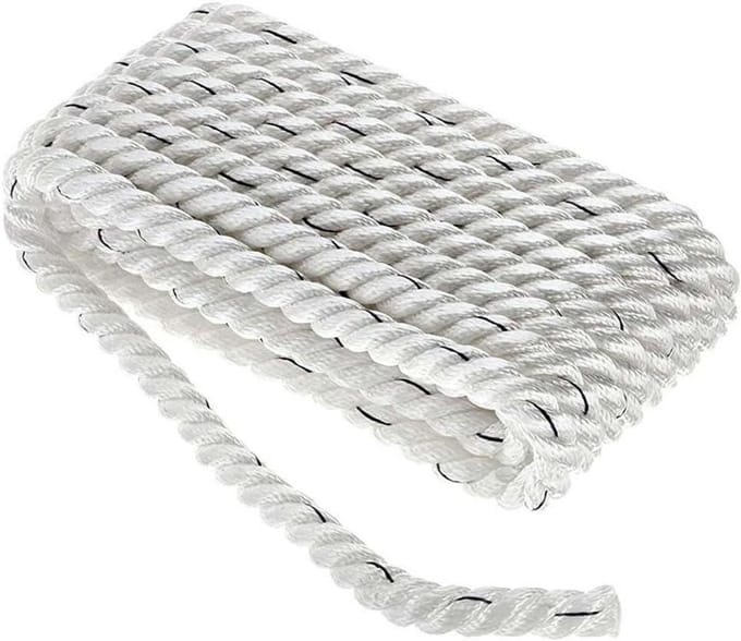 Twisted Nylon Lijn - Meertouw Boot - Veilig Aanleggen - 3 Strand Constructie - 5/8" X 20' - Wit