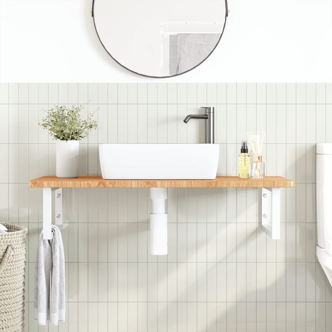 vidaXL - Badkamer - wandschap - staal - en - massief - eikenhout