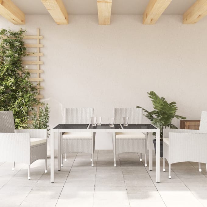 vidaXL - Tuintafel - met - glazen - blad - 150x90x75 - cm - poly - rattan - wit