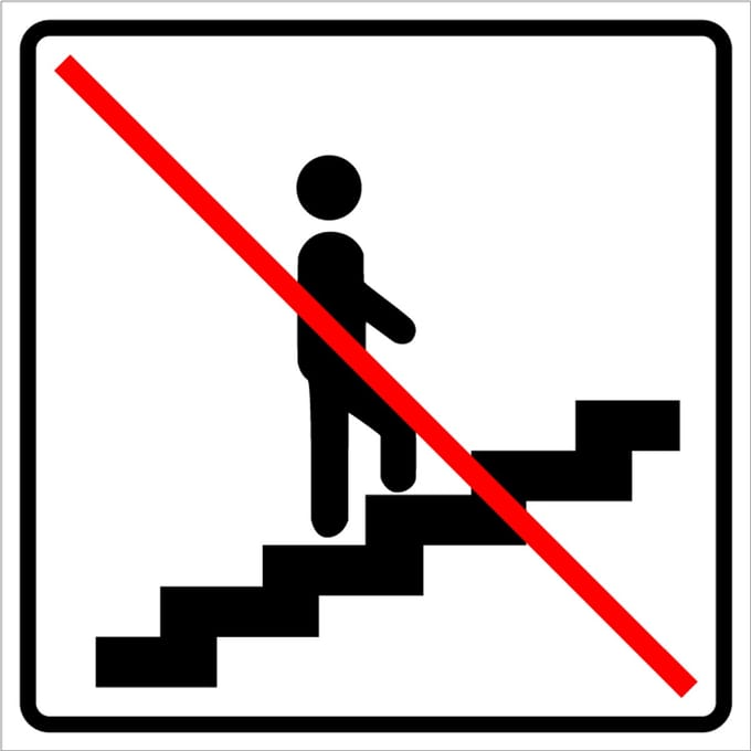 Trap omhoog verboden sticker, wit zwart 150 x 150 mm