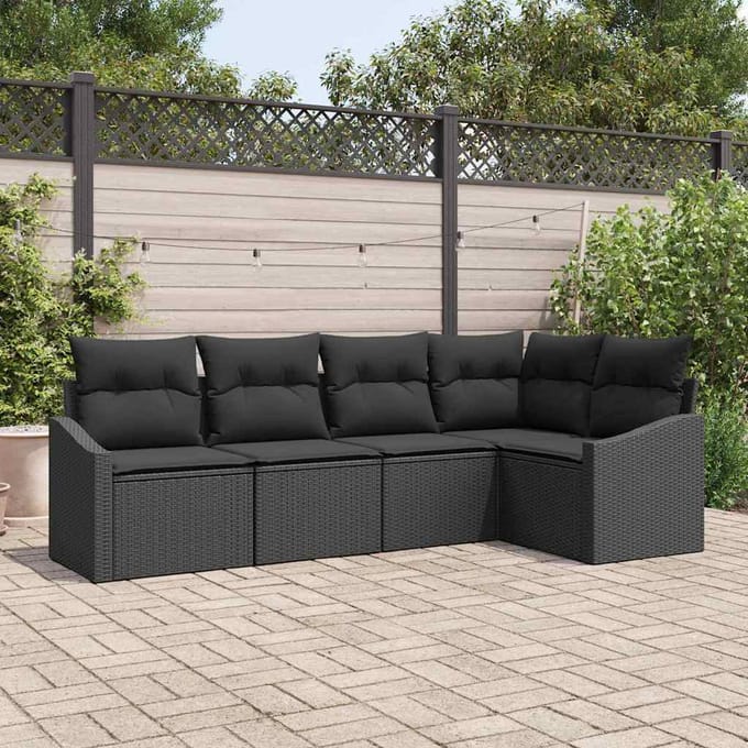 vidaXL Bankstel 5 st Zwart poly rattan