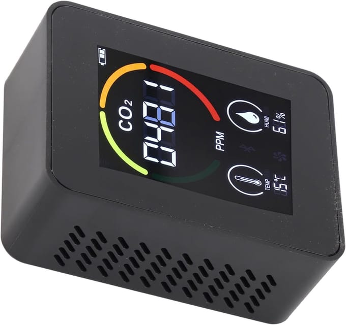 CO2 Detector - Luchtkwaliteit Meter - Milieu Meten - Realtime Display - 12x12x4 cm - Zwart