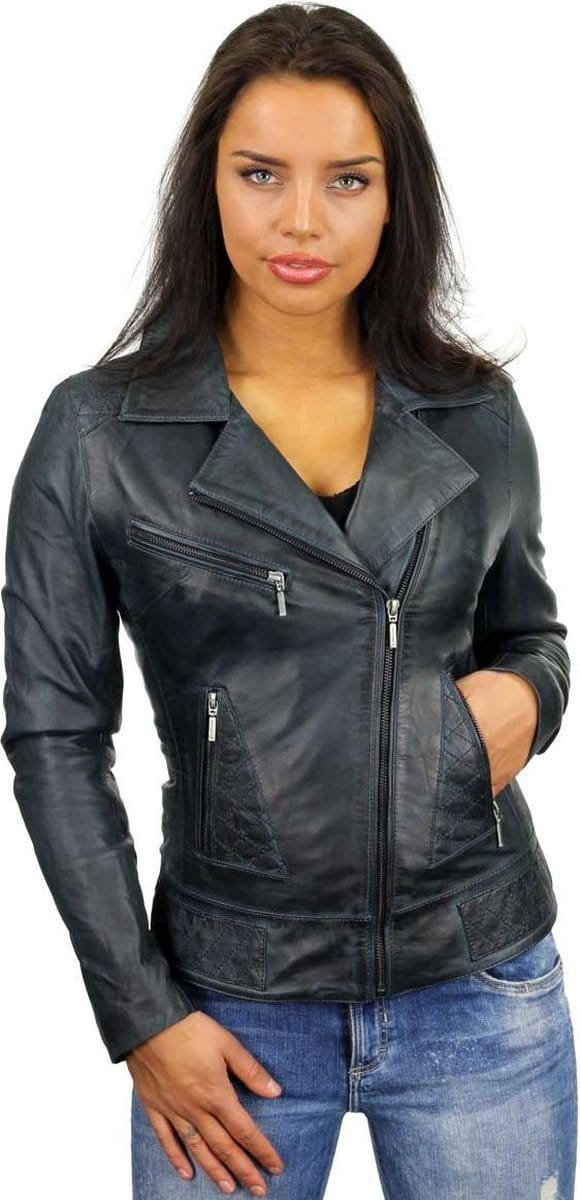Versano Houston Leren Dames Bikerjack Dames Jas M - Blauw