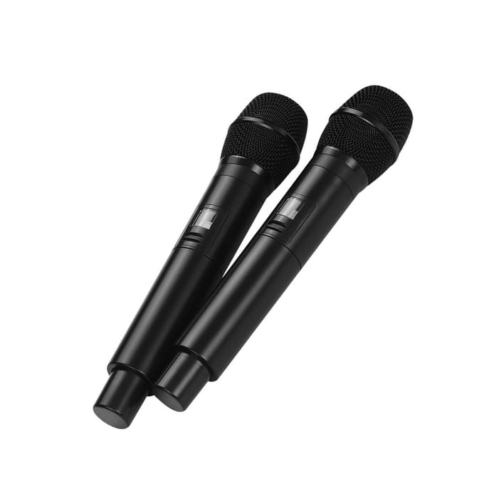U2 UHF draadloos microfoonsysteem, 2 handmicrofoons en 1 ontvanger met LCD-scherm voor karaoke thuis US Plug zwart
