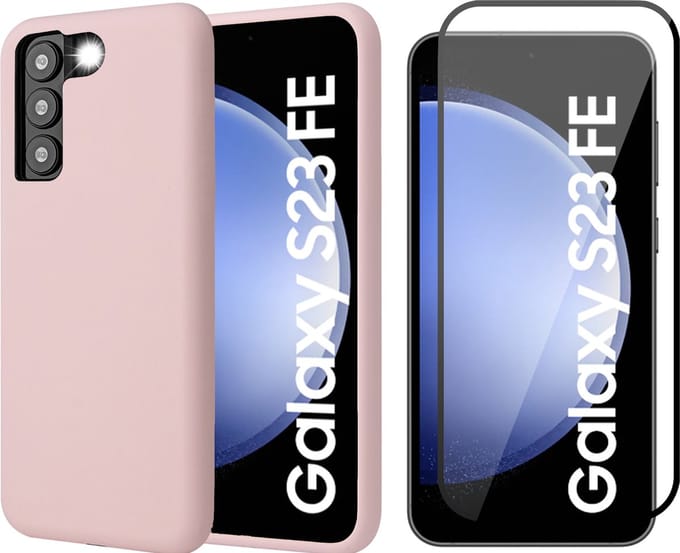 Hoesje geschikt voor Samsung Galaxy S23 FE - Screenprotector Volledig Dekkend Glas - Mat Back Case Roze