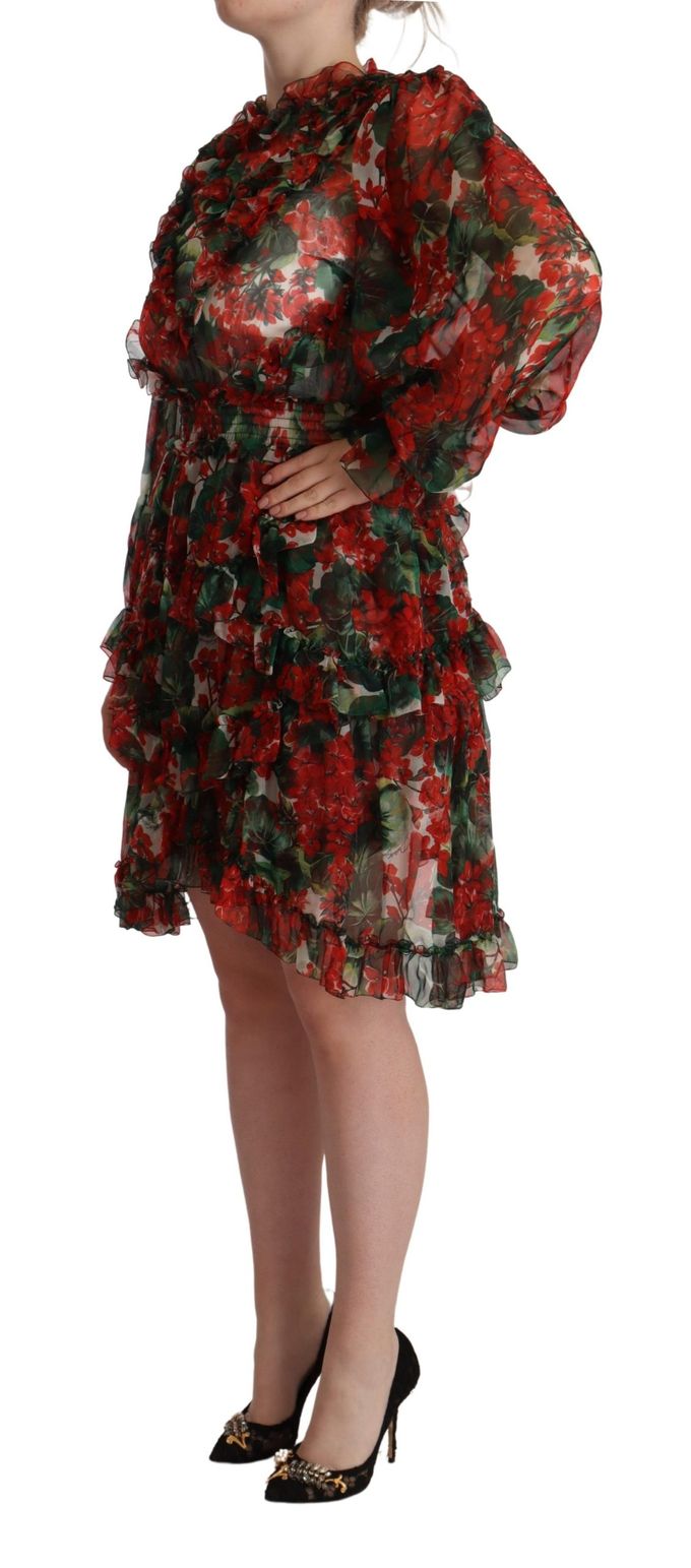 Dolce & Gabbana Dames Multikleur Rode Bloemen Zijden Lange Maxi Jurk