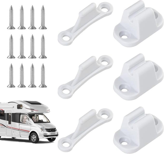 3-pack witte kunststof camperdeurstoppers voor caravan, camper of boot, deurstoppers, externe montage met 12 schroeven, kampeeraccessoires