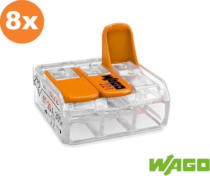 8x WAGO Lasklem 221 Compact 3-voudig 0,2-4 mm²