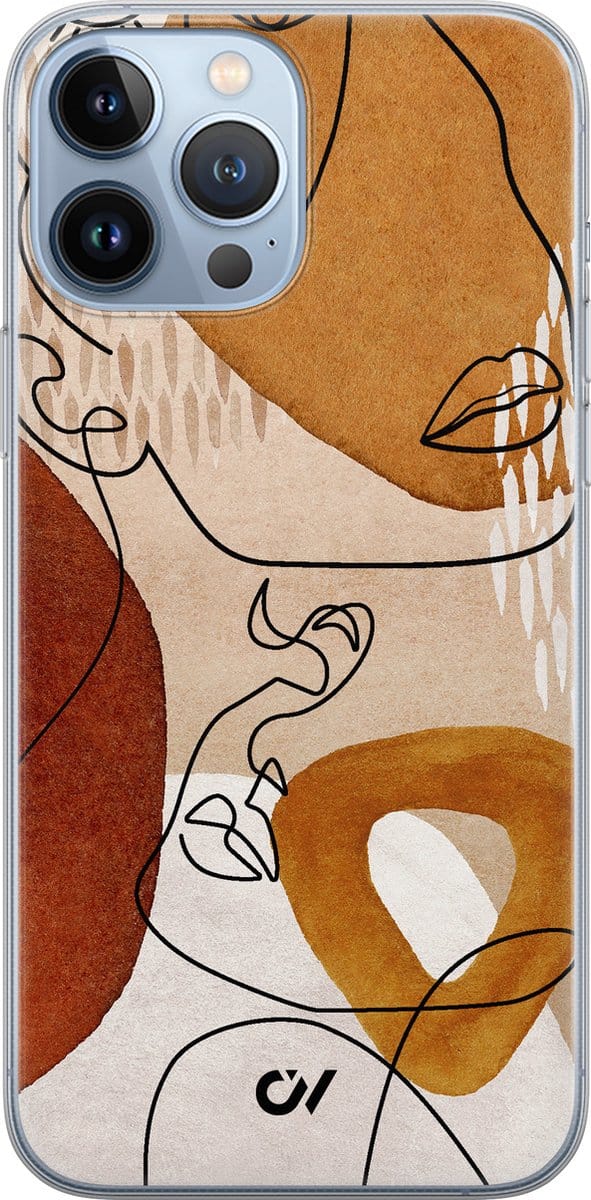 Hoesje geschikt voor Apple iPhone 13 Pro Max - Abstract Shape Faces - - Bruin - Apple - Casevibes