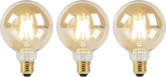 LUEDD Set van 3 E27 dim to warm LED lampen G95 goud 8W 806 lm 2000-2700K