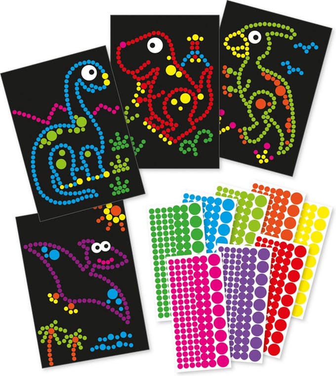Knutselset A4 Fromaat Karton - Dinosaursussen - 4x Voorbeeldplaat / 8x Stickervellen - DIY Hobby Kind 3+