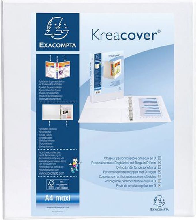 Exacompta Kreacover Ringband in PP met 4 D-ringen van 50mm - A4 maxi - Wit - 51944E