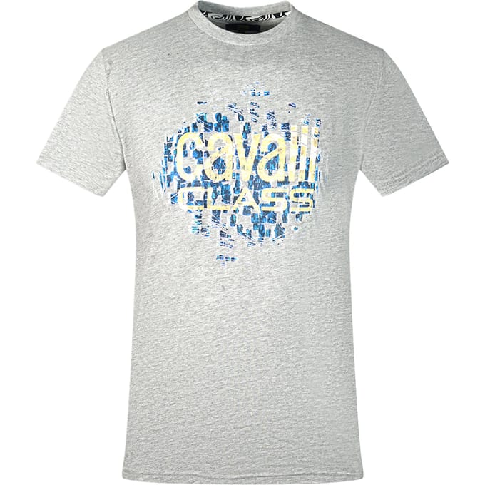 Cavalli Class Gradiënt Schalen Design Logo Grijze T-Shirt