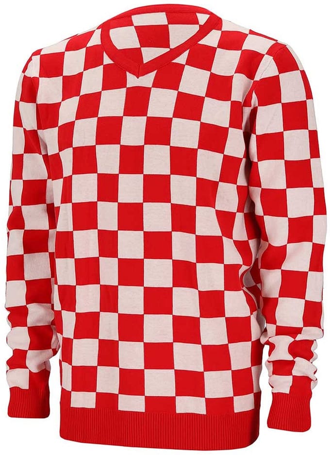 Apollo Carnaval verkleed trui Brabant - v-hals - rood/wit geblokt - dames / heren M