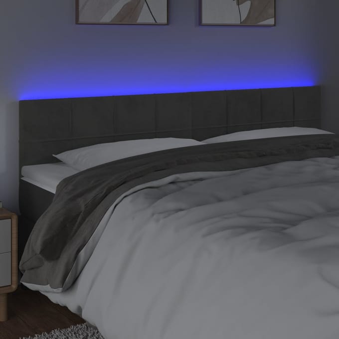 vidaXL - Hoofdbord - LED - 200x5x78/88 - cm - fluweel - donkergrijs