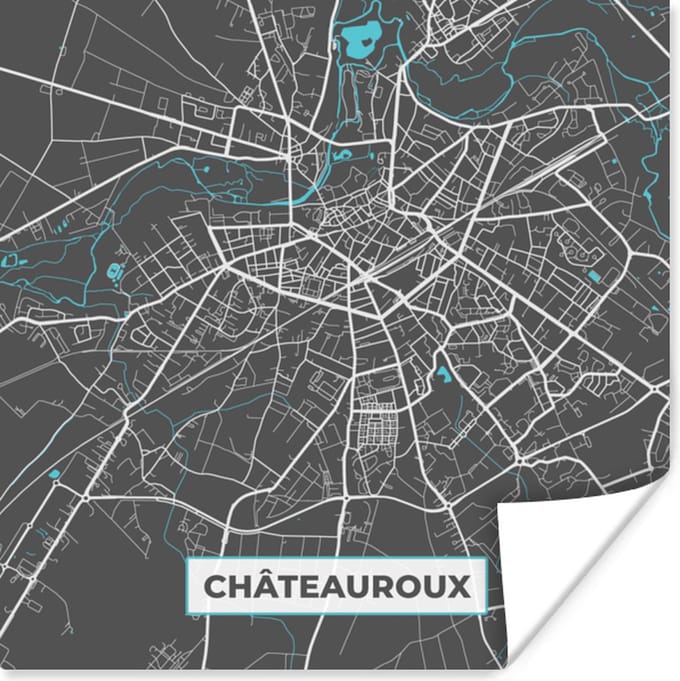 Poster Frankrijk - Plattegrond - Kaart - Châteauroux - Stadskaart - 75x75 cm