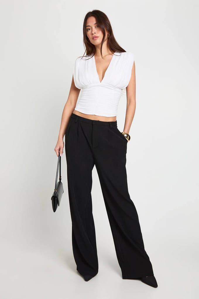boohoo Dames Geplooide chiffon top met diepe V-hals | White | Maat: 10