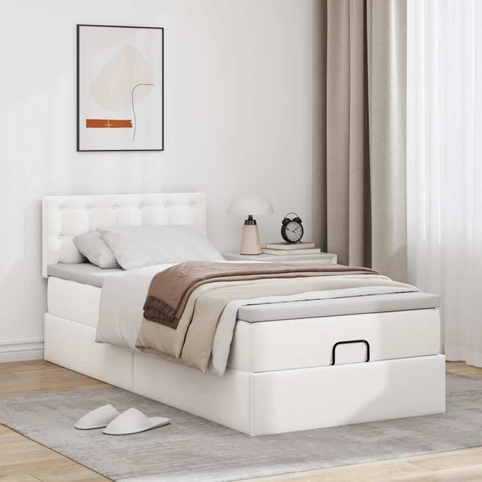 vidaXL - Ottomaanse - bed - met - matras - 100x200cm - kunstleer - wit