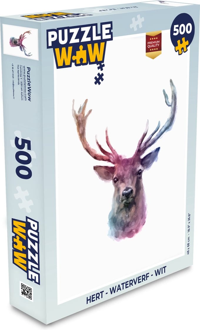 Puzzel Hert - Waterverf - Wit - Legpuzzel - Puzzel 500 stukjes