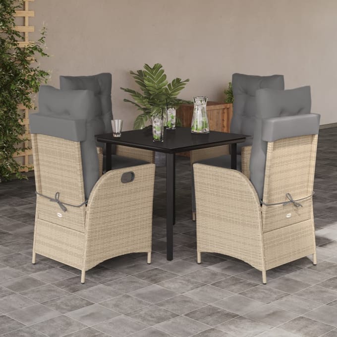 vidaXL - 5-delige - Tuinset - met - kussens - poly - rattan - gemengd - beige