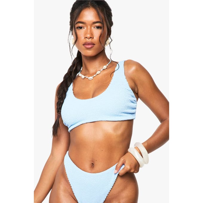 boohoo Dames Crinkle Scoop Bikini Top | Powder Blue | Maat: 6