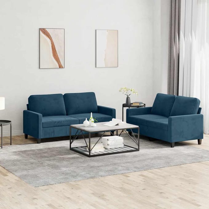 vidaXL - 2-delige - Loungeset - met - kussens - fluweel - blauw