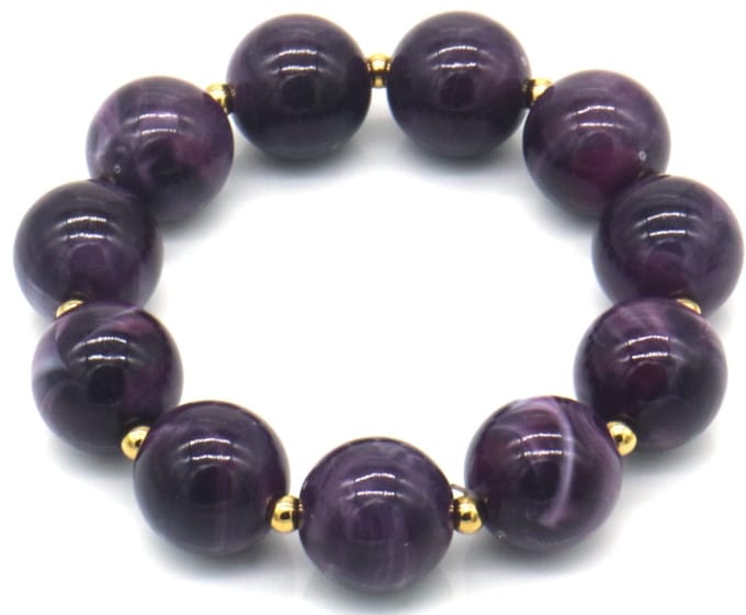 Elastische armband - RVS en acryl kralen - paars - dames - kleurrijk accessoire