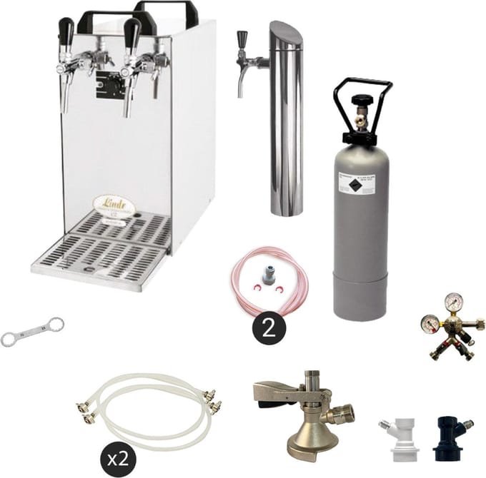 Complete set - Biertap - Kontakt 40 - 2-kraans, 50 liter/u - Beertender - Thuistap - Bierkoeler - met Fustkoppeling Type A, NC Adapter