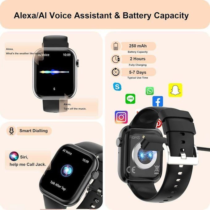 Montre Connectée - LASER GENETICS CARRON - 1.83  - Appel Bluetooth - IP67 - 110+ Modes Sportifs noir