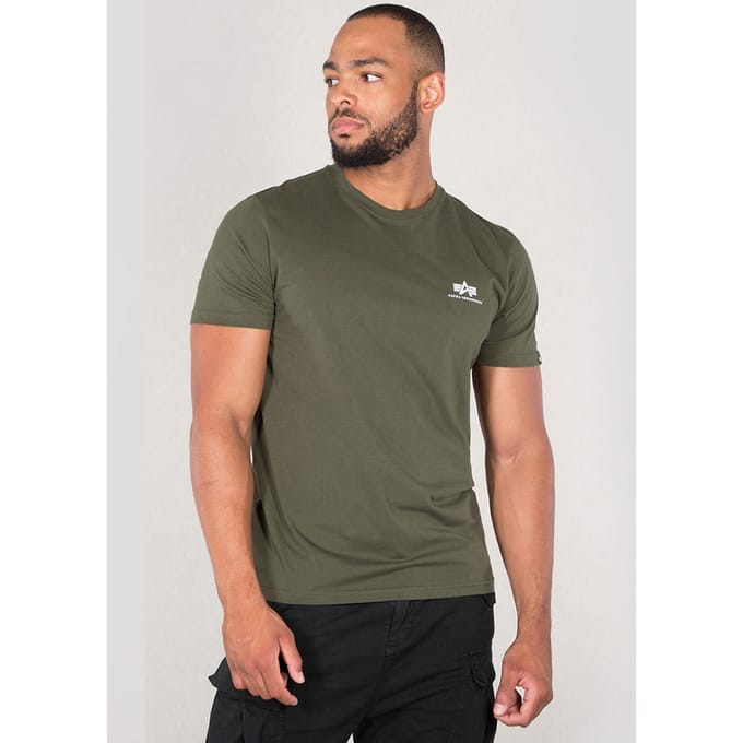 Alpha Industries Heren Basic T Klein logo in Olijf